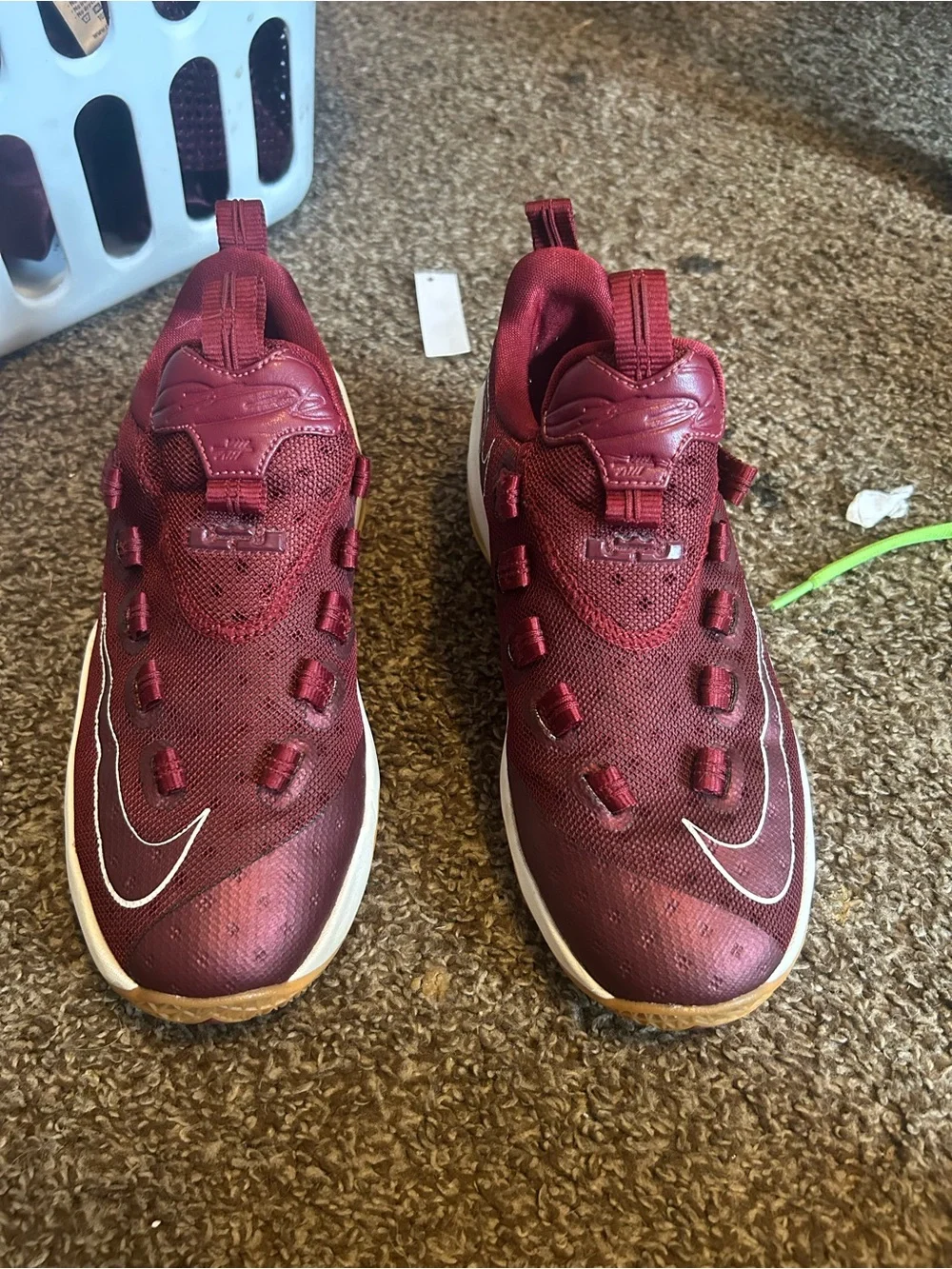 Nike Kids LeBron James Maroon Sneakers with White Swoosh